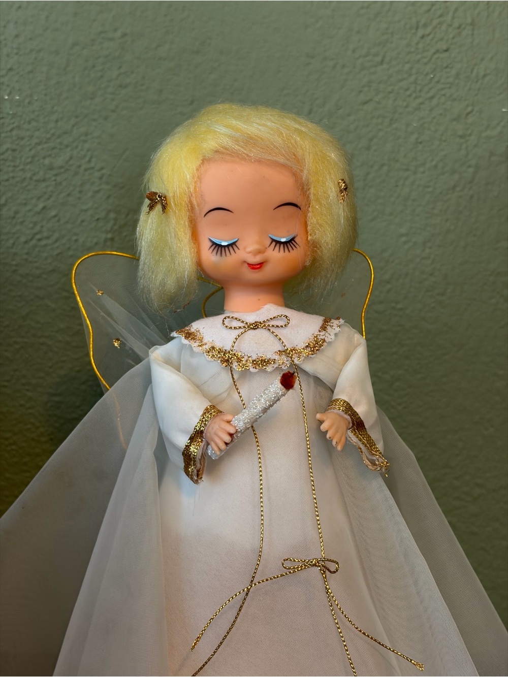 Vintage Musical Rotating Angel Doll with Gold Trim Made in Japan